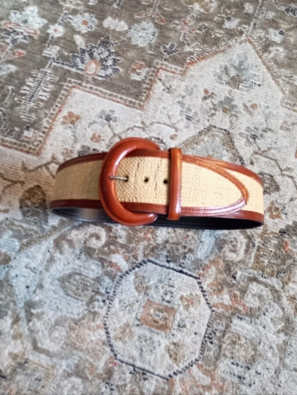 Avignon vintage leather thick braided raffia statement belt